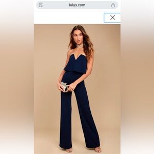 Lulu's Midnight Blue Strapless Jumpsuit | Size S